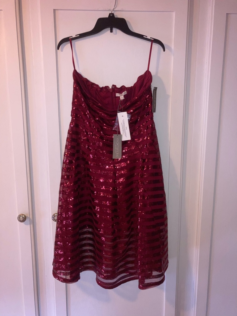 NWT NY&C Sleeveless Red Sequin Stripe Party Dress with Attachable Straps